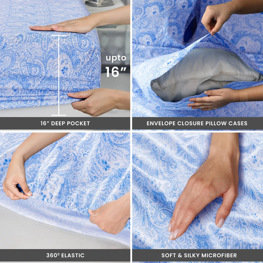 Paisley Bed Sheet Set – Soft Brushed Microfiber Sheets with 16" Deep Pockets