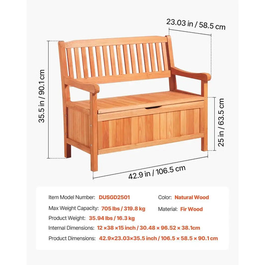 Weatherproof 2-Person Wooden Storage Bench