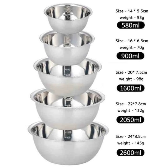 5pcs Nesting Set Stainless Steel Mixing Bowls