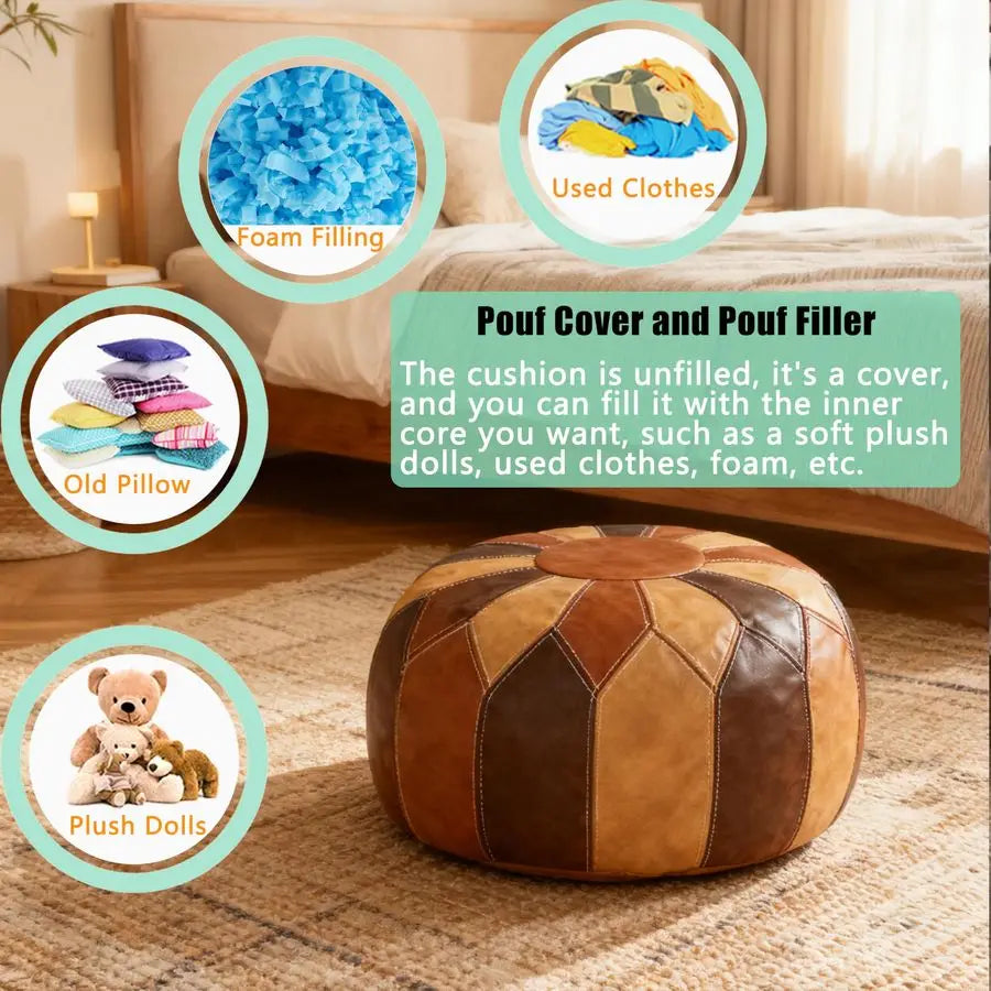 Handmade Boho Chic Unstuffed Moroccan Faux Leather Multi-Use Footrest