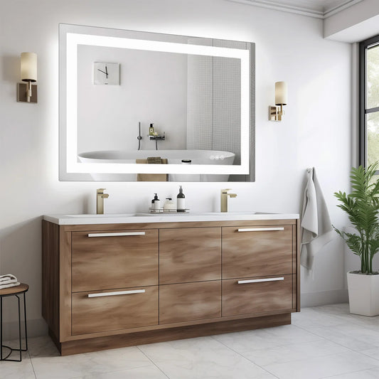 LED Anti-Fog Bathroom Vanity Mirror, Tempered Glass with Front Light and Backlit