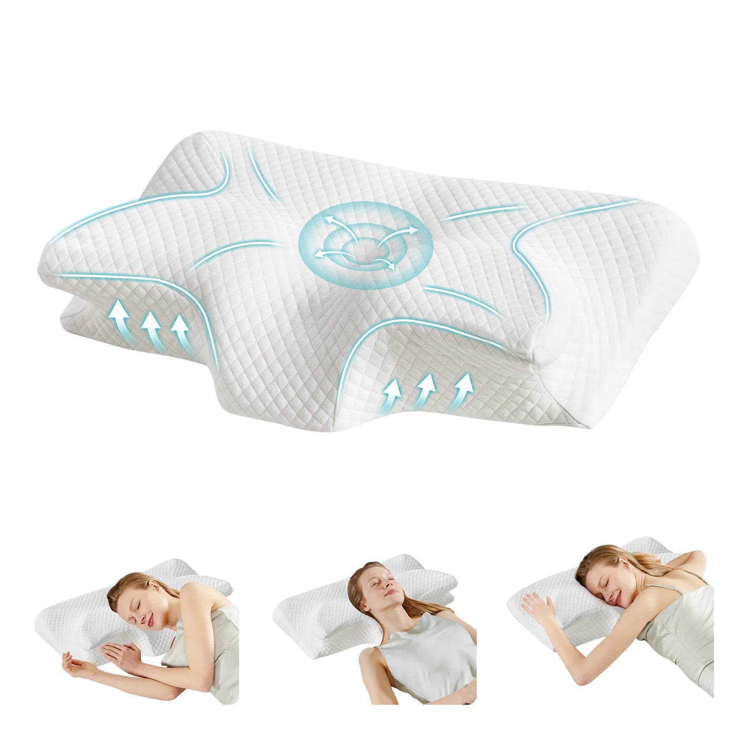Ergonomic 23.6" x 13.8" Cervical Contour Pillow with Memory Foam