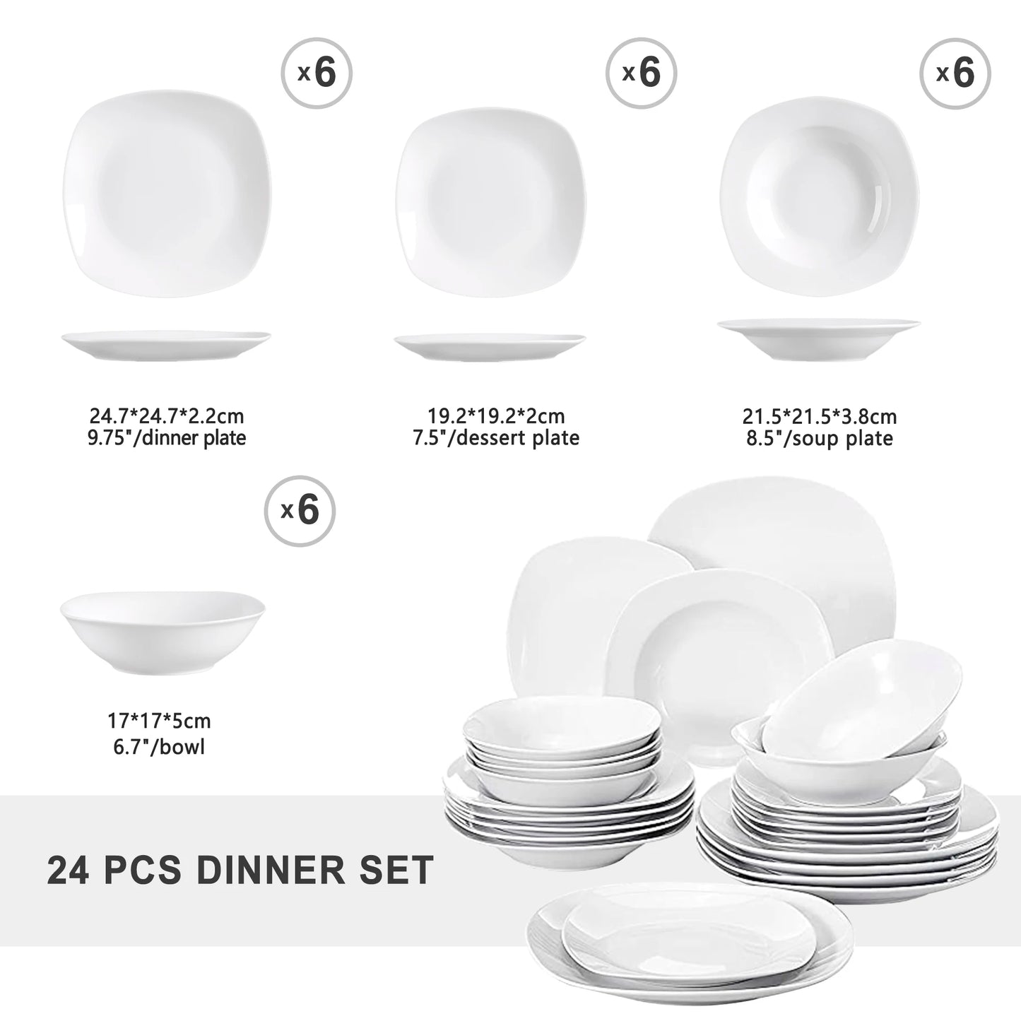 24-Piece Ceramic Porcelain Tableware Dinner Set