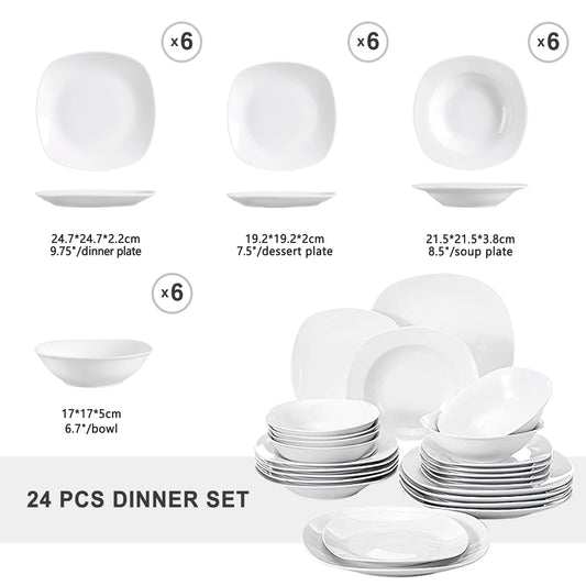 24-Piece Ceramic Porcelain Tableware Dinner Set