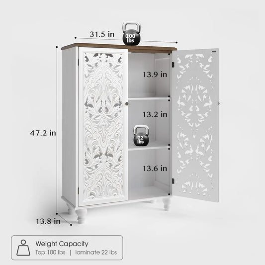 47" Tall Wood Accent Cabinet with Distressed Finish, Buffet & Sideboard