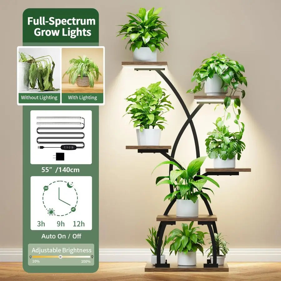 6 Tier Indoor Plant Stand with Full Spectrum Grow Lights