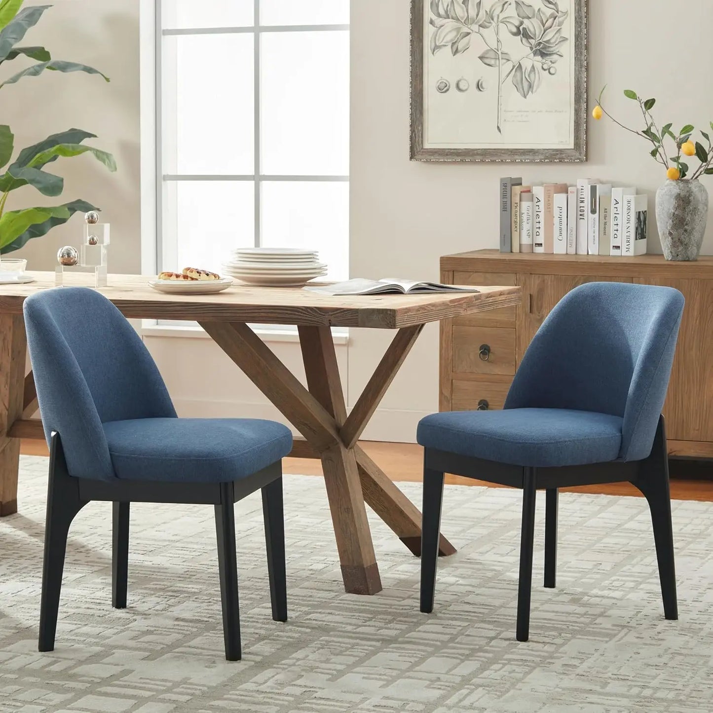 Upholstered Wooden Dining Room Chairs with Rubberwood Legs and Padded Seats, Set of 2