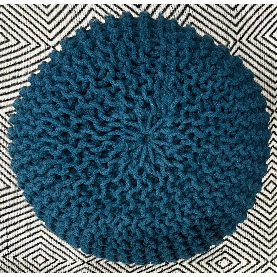 Round Pouf Ottoman, Hand Knitted 100 Cotton Foot Stool