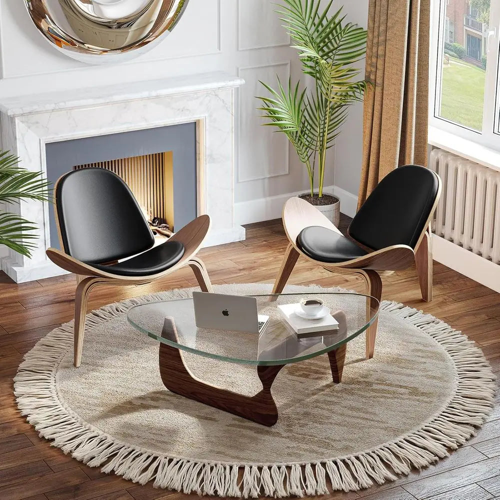 Modern Tripod Plywood Lounge Chair, Faux Leather, Elegant Walnut Accent for Living Spaces and Offices