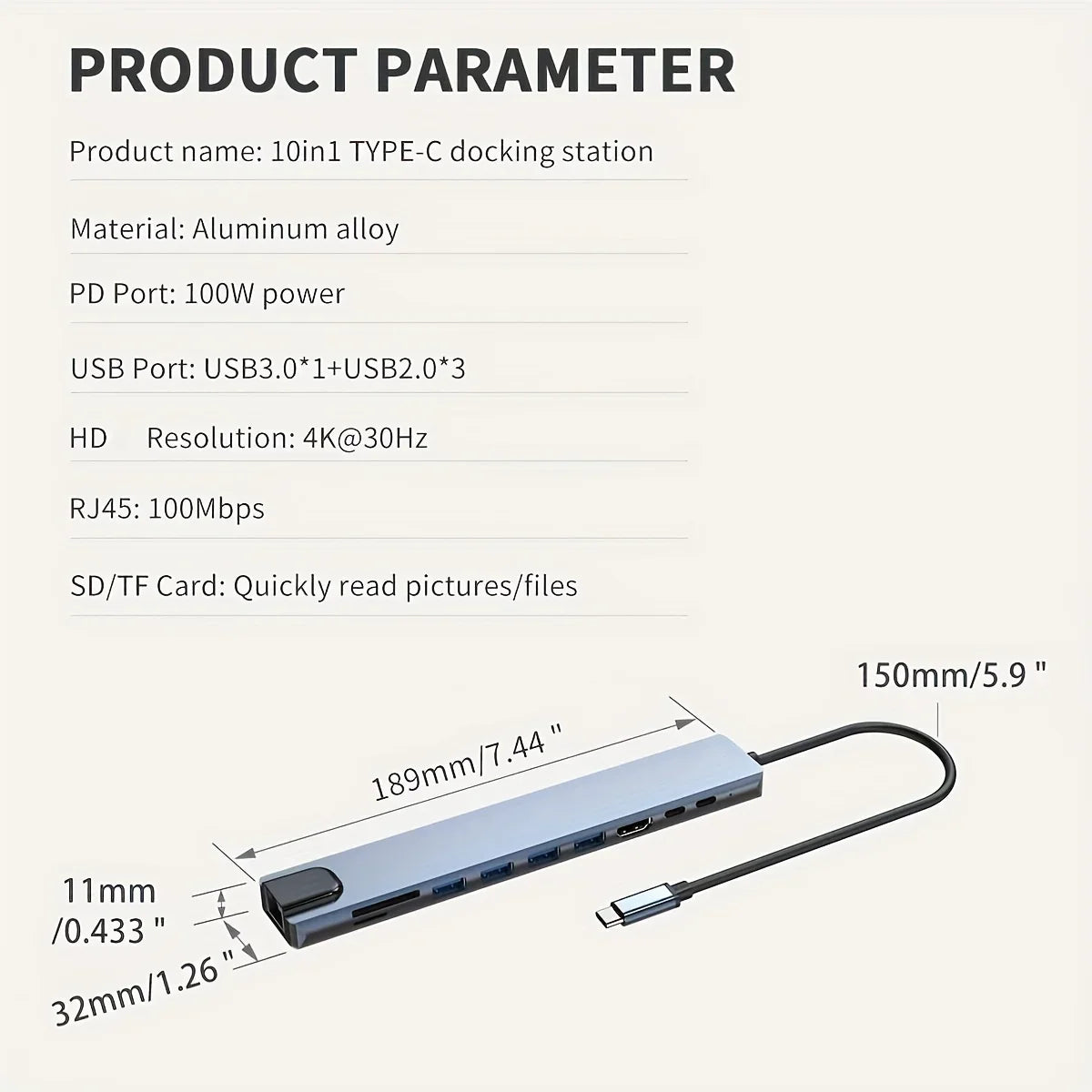 10 in 1 USB C Docking Hub, 100W