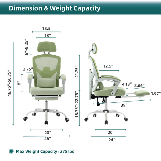 Ergonomic High Back Office Chair with Lumbar Support Pillow
