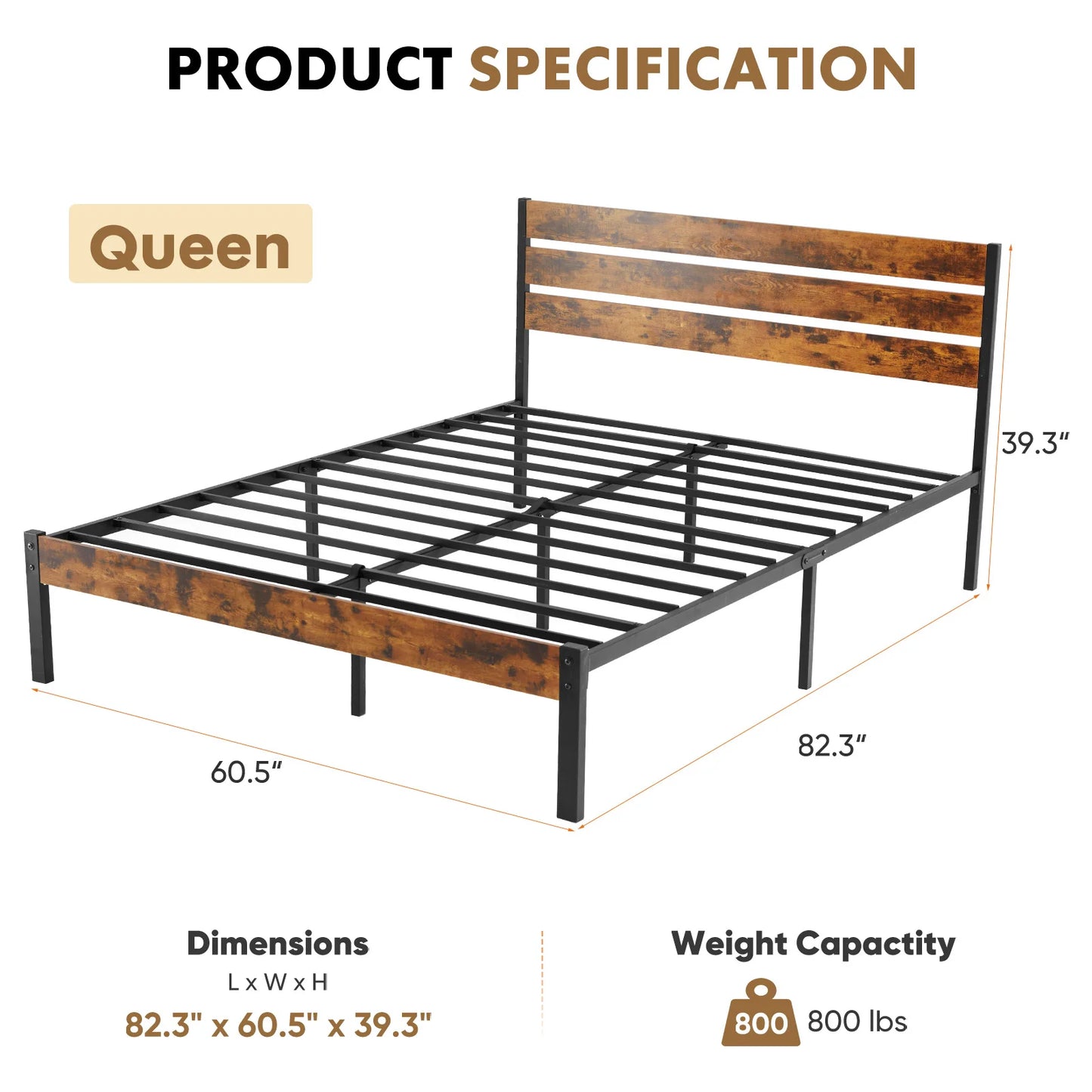 Twin/Queen Metal Platform Bed Frame with Headboard and Footboard with 800LBS Sturdy Wooden Slats Support