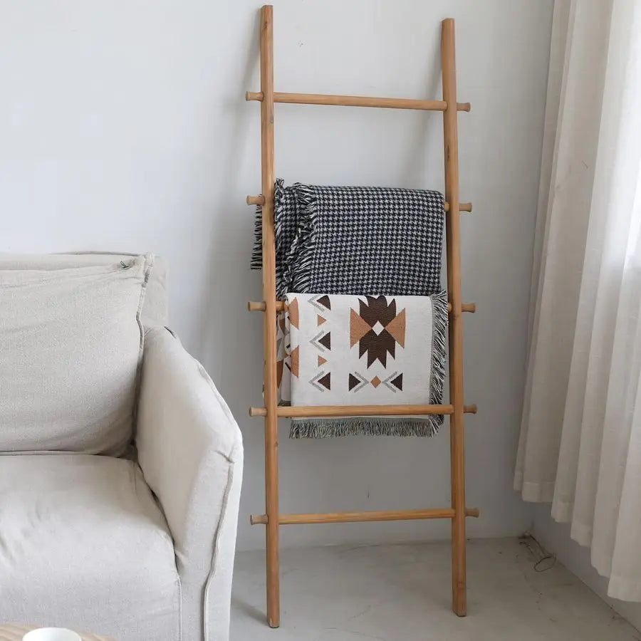 57in Decorative Wood Leaning Blanket Ladder