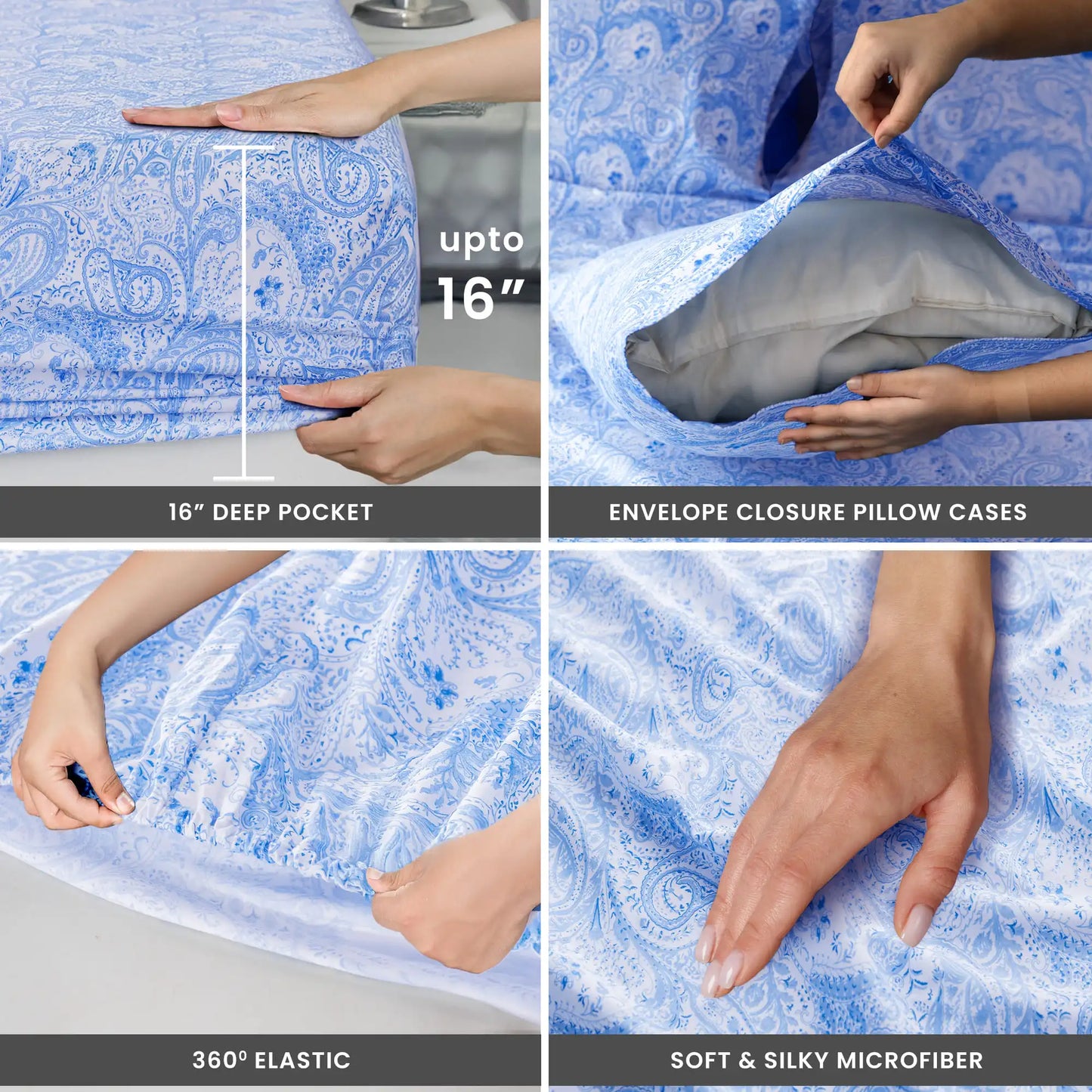 Paisley Bed Sheet Set – Soft Brushed Microfiber Sheets with 16" Deep Pockets
