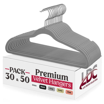 Velvet Hangers 30/50 Pack – Premium Non-Slip Heavy Duty Hangers with 360° Swivel Hook for Clothes & Coats