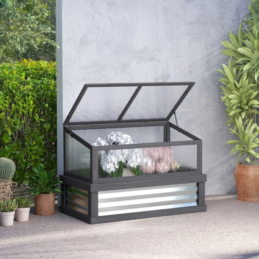 Raised Garden Bed with Wooden Cold Frame, 41" x 22.5" x 28.25"