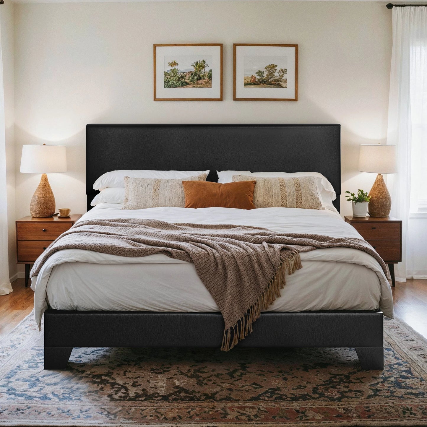 Full/Queen/King Upholstered Bed Frame with Adjustable Headboard, Sturdy Wood Slats & Quiet  Support