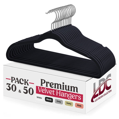 Velvet Hangers 30/50 Pack – Premium Non-Slip Heavy Duty Hangers with 360° Swivel Hook for Clothes & Coats