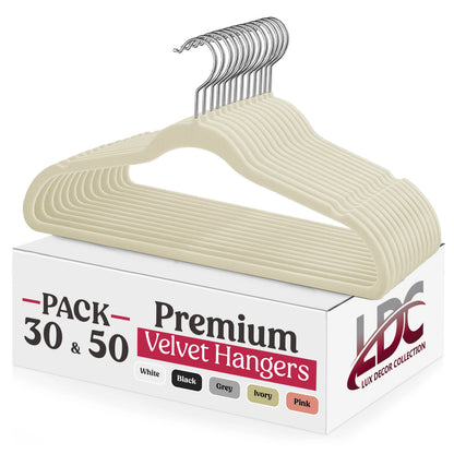 Velvet Hangers 30/50 Pack – Premium Non-Slip Heavy Duty Hangers with 360° Swivel Hook for Clothes & Coats