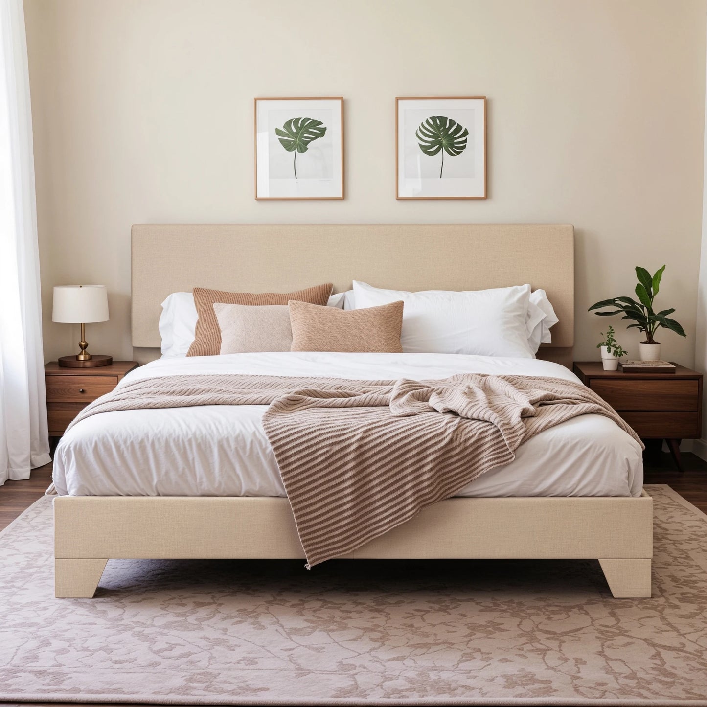 Full/Queen/King Upholstered Bed Frame with Adjustable Headboard, Sturdy Wood Slats & Quiet  Support