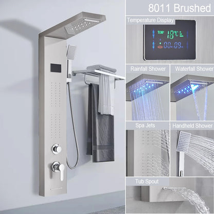 LED Shower Panel with Rainfall/Waterfall and Body Spray Heads