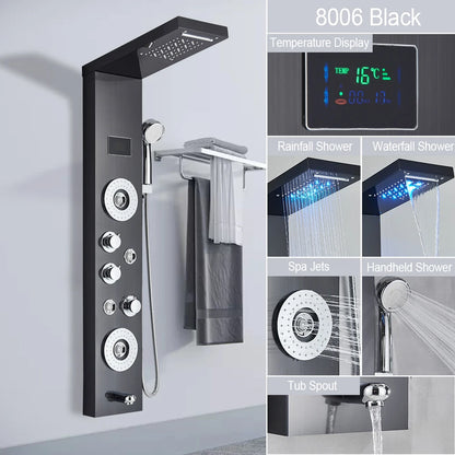 LED Shower Panel with Rainfall/Waterfall and Body Spray Heads