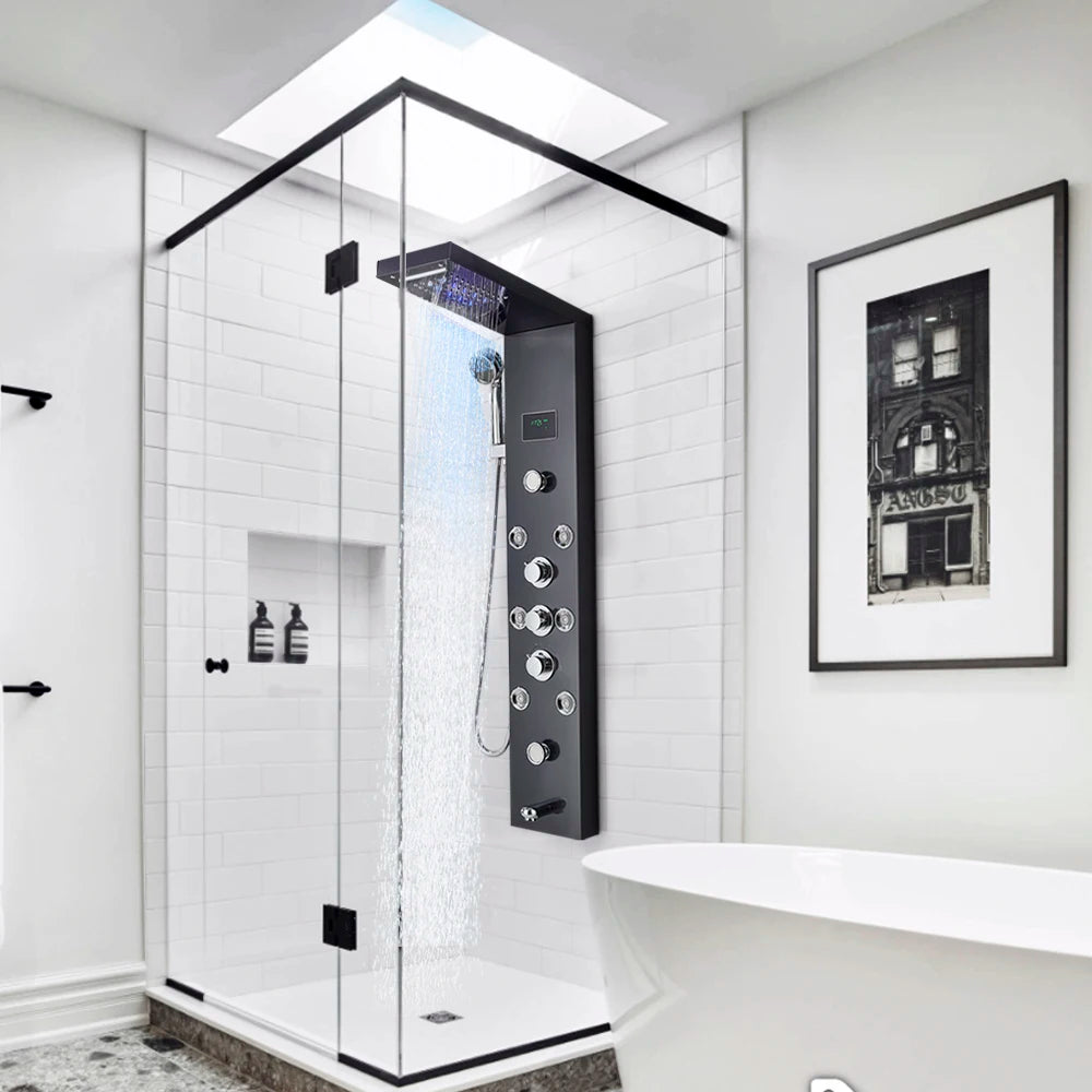 LED Shower Panel with Rainfall/Waterfall and Body Spray Heads