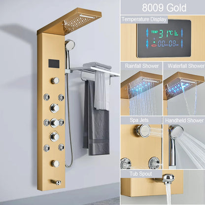 LED Shower Panel with Rainfall/Waterfall and Body Spray Heads