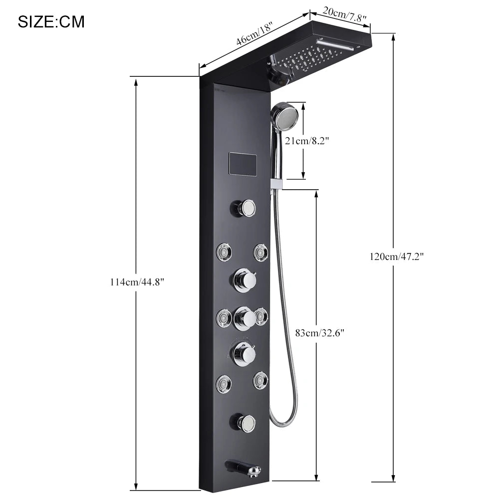 LED Shower Panel with Rainfall/Waterfall and Body Spray Heads