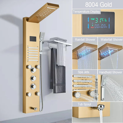LED Shower Panel with Rainfall/Waterfall and Body Spray Heads