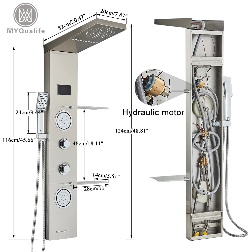 LED Shower Panel with Rainfall/Waterfall and Body Spray Heads