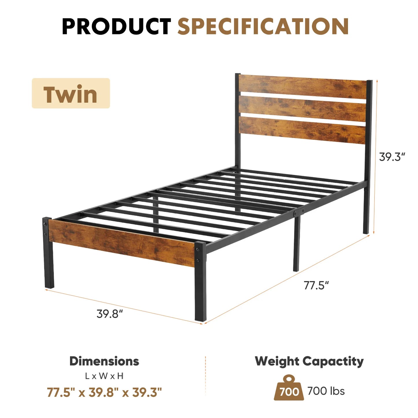 Twin/Queen Metal Platform Bed Frame with Headboard and Footboard with 800LBS Sturdy Wooden Slats Support