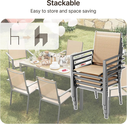 Patio Dining Set 7 Piece Outdoor Furniture with Large Table and 6 Stackable Chairs