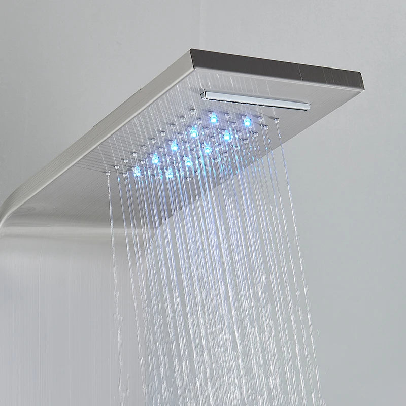 LED Shower Panel with Rainfall/Waterfall and Body Spray Heads