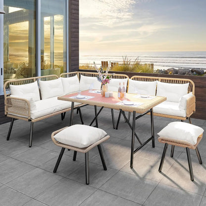 All-Weather Rattan L-Shaped Patio Furniture Set