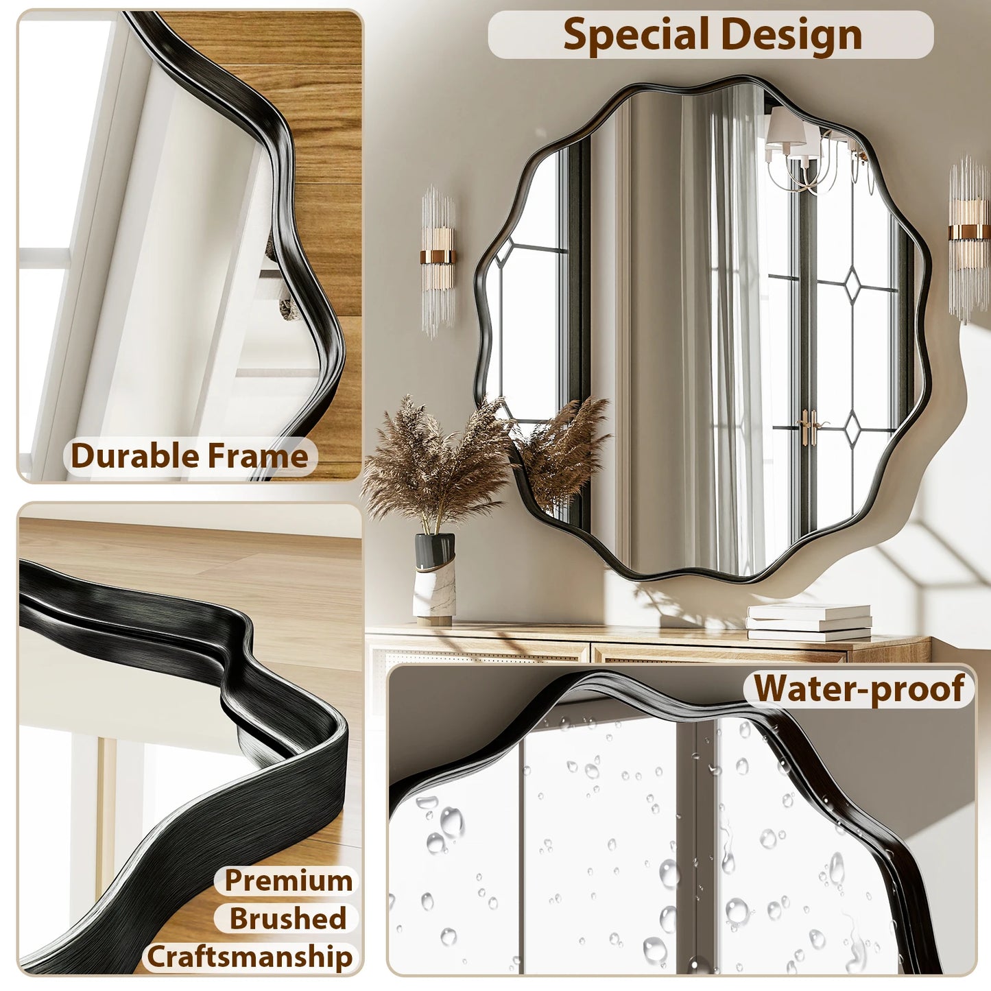 Wavy Round Decorative Wall Mirror with Deep Frame