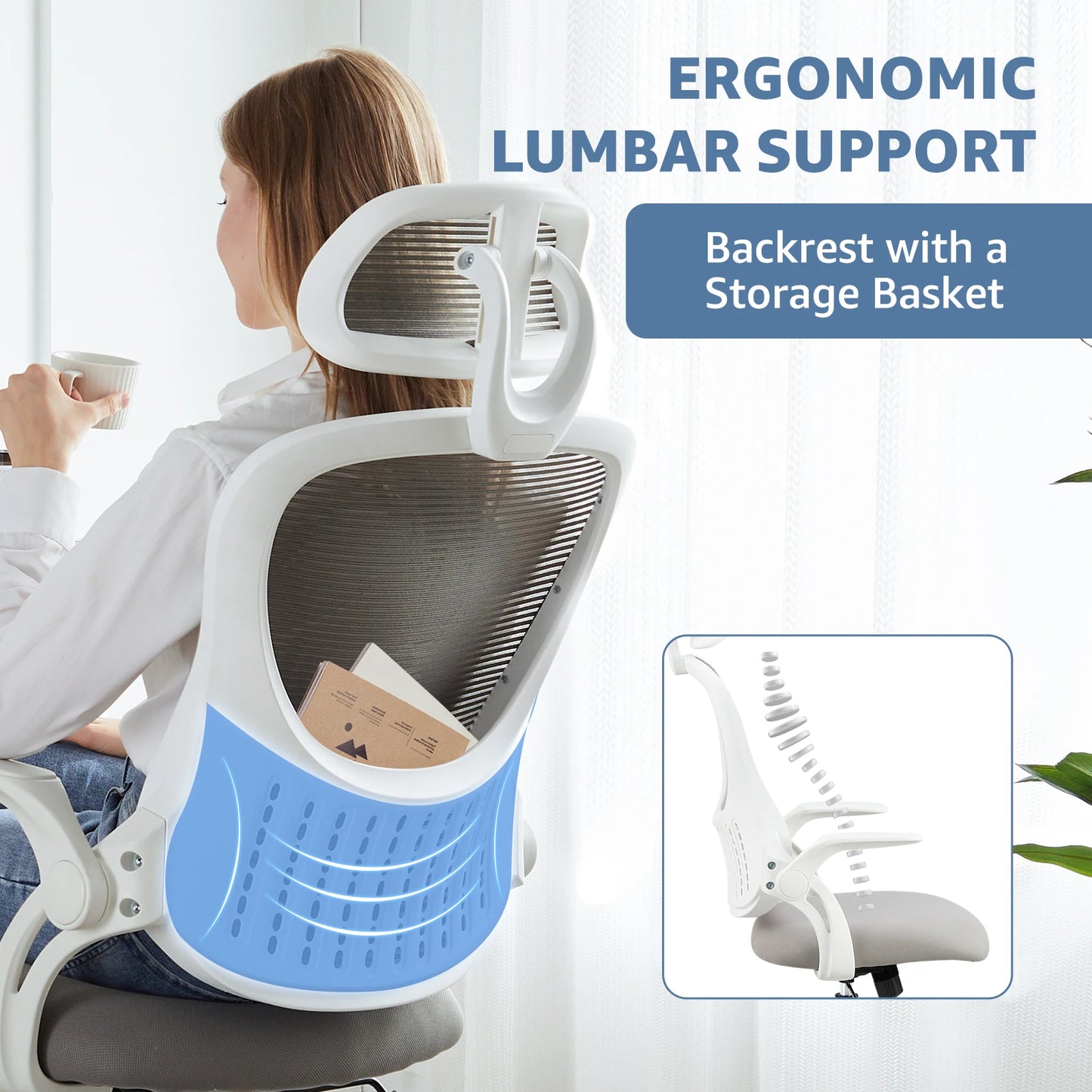 Mesh Ergonomic Office Computer Desk Chair w/ Flip-up Arms and Adjustable Headrest