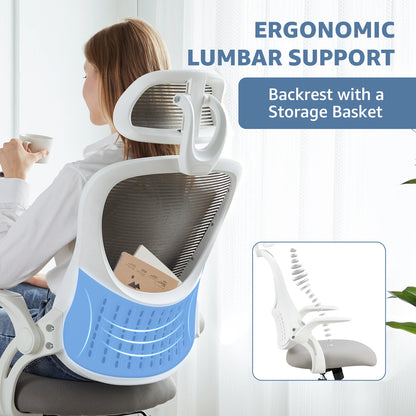 Mesh Ergonomic Office Computer Desk Chair w/ Flip-up Arms and Adjustable Headrest