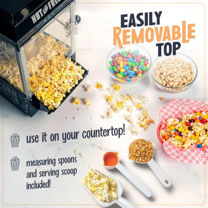 Popcorn Maker Machine with Professional Cart; 2.5 Oz Kettle Makes Up To 10 Cups of Popcorn
