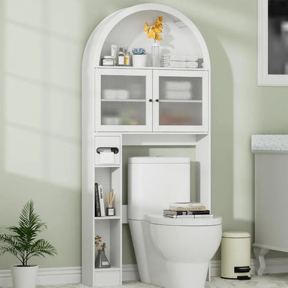 31''W Arched Over The Toilet Storage Cabinet,  Space-Saving Bathroom Organizer with Adjustable Shelf and Acrylic Doors
