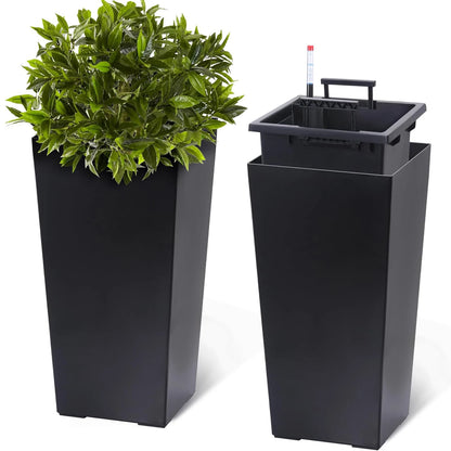 2 PCS 22.4 Inch Tall Planter Indoor ＆ Outdoor Taper Planter - Black or White