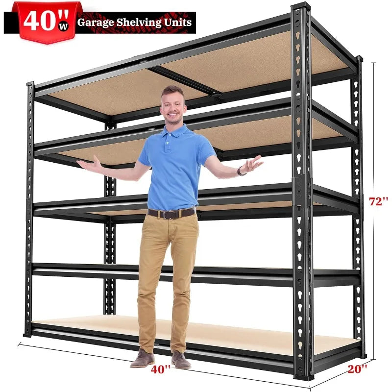 5 Tier Metal Garage Shelving 2500LBS Capacity: 72" H x 40" W x 20" D