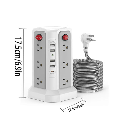 American tower type 1.8m braided extension cord plug-in board with PD20W fast charging port, a must-have for home and office