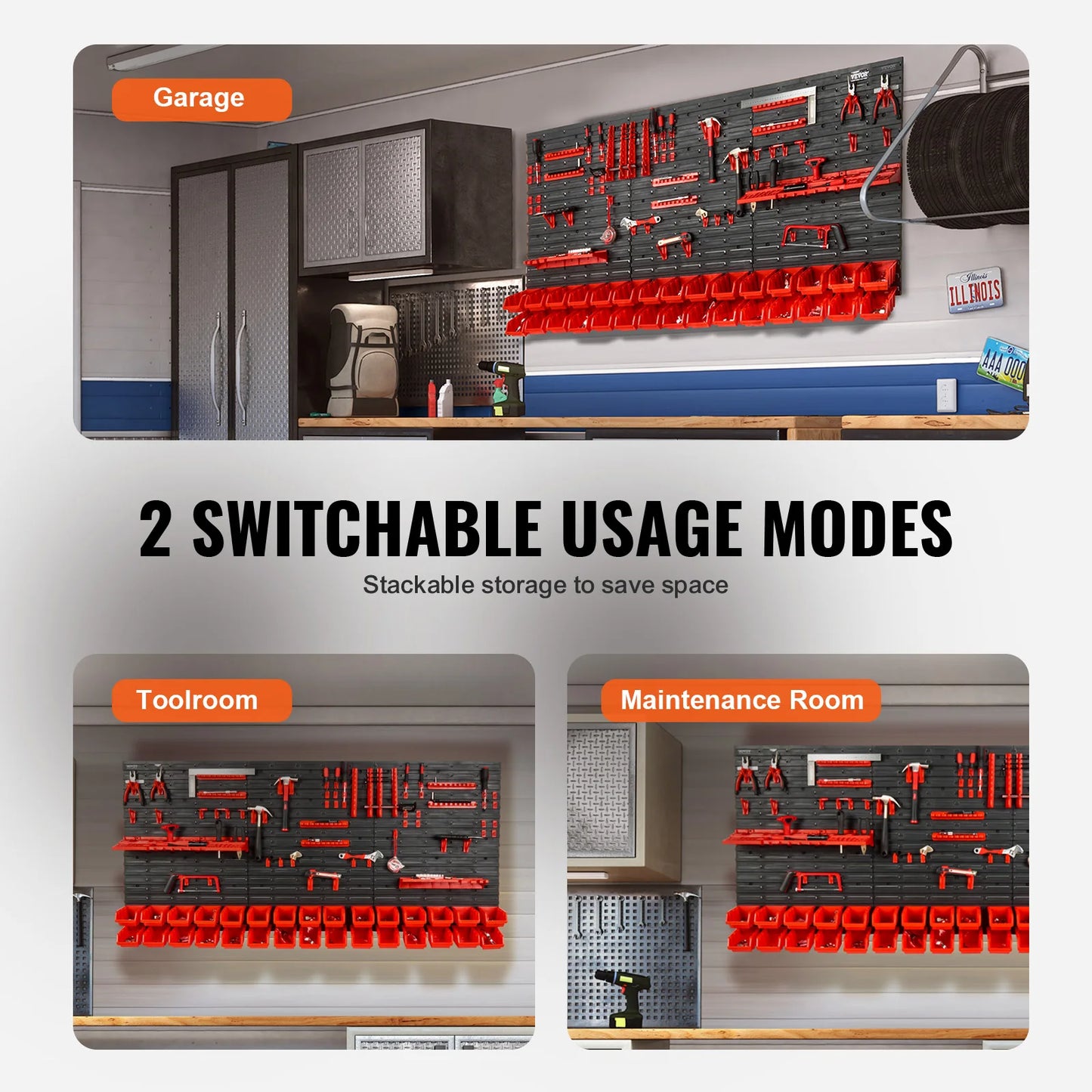 Wall Mounted Storage Solution, 30/48 Bin Parts Rack with Wall Panels