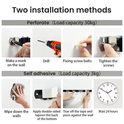 4-Hook Adhesive Wall-Mounted Broom Mop Organizer, Stainless Steel