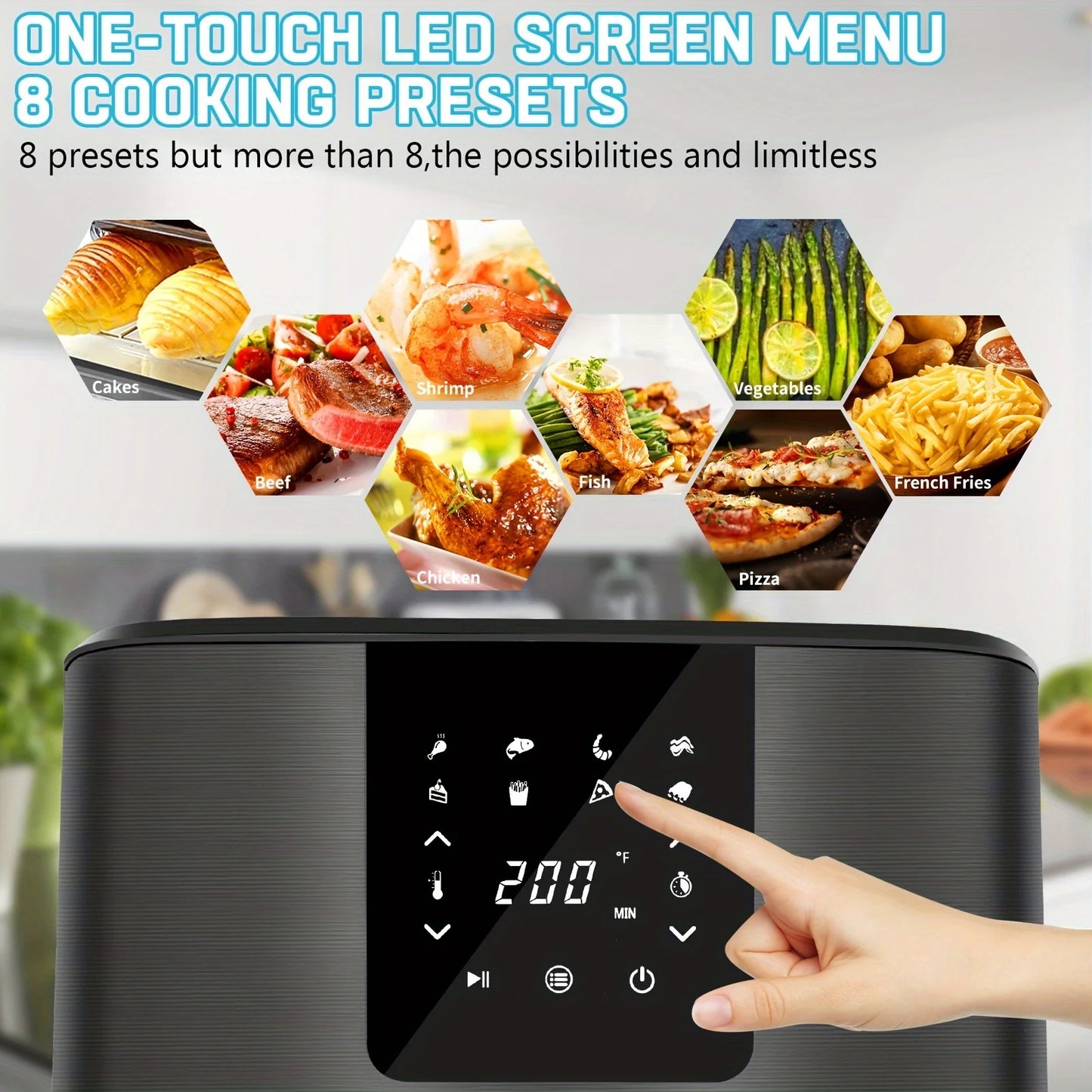 1500W/7QT Air Fryer Cooker w/8 Presets