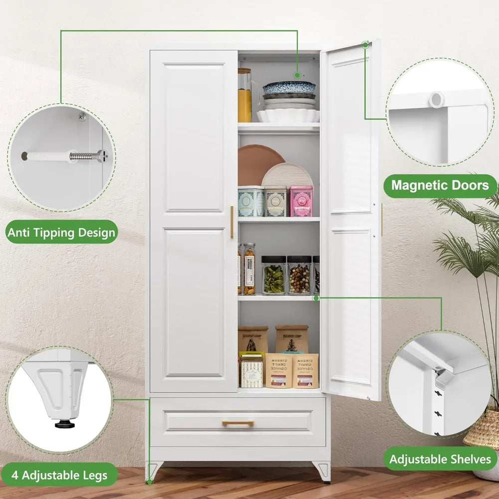 75” Modern Kitchen Hutch with Drawer and Adjustable Shelves