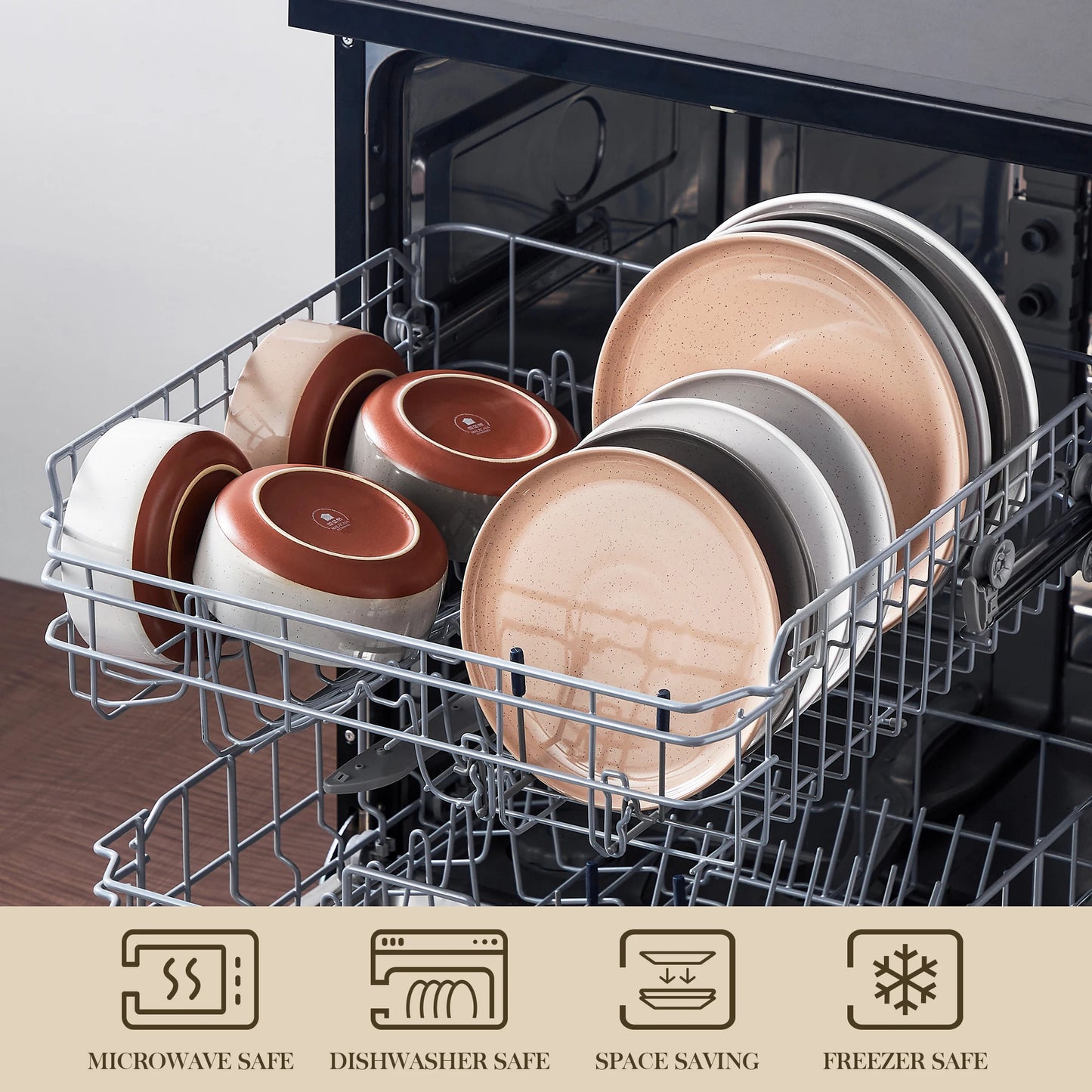 12/24 Pcs Dinnerware Set Curved Edge Glazed Stoneware