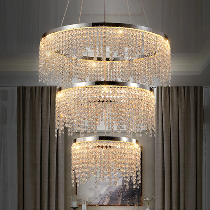 23.6-inch Crystal Chandelier, LED Ceiling Lamp, Adjustable Color Temperature 3000K/4000K/6000K, Height Adjustable