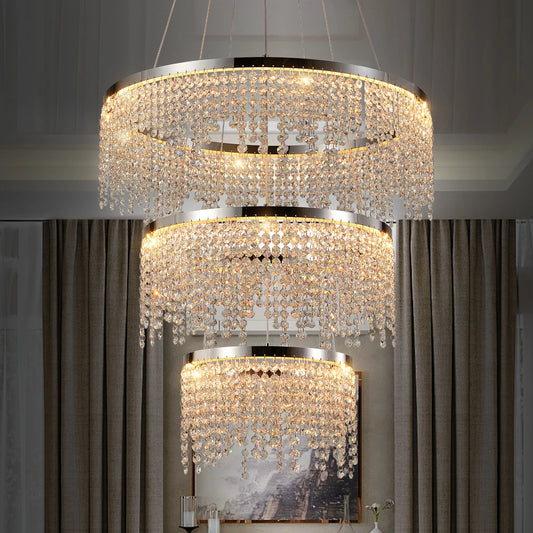 23.6-inch Crystal Chandelier, LED Ceiling Lamp, Adjustable Color Temperature 3000K/4000K/6000K, Height Adjustable